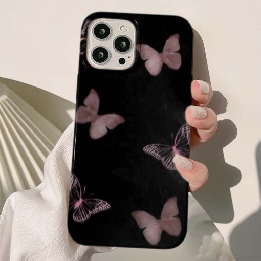 Pembe Uçuşan Kelebekler Baskılı Silikon Telefon Kılıfı