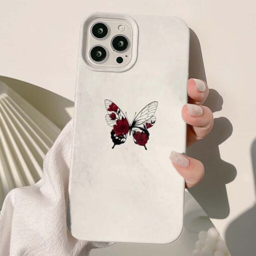 Beyaz&Kırmızı Renkli Kelebek Baskılı Silikon Telefon Kılıfı