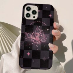 Dama Desenli Pembe Kelebek Baskılı Silikon Telefon Kılıfı