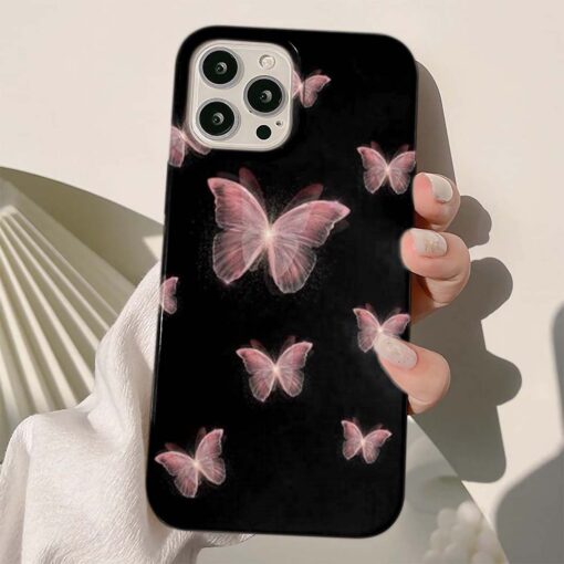Pembe Uçan Kelebekler Baskılı Silikon Telefon Kılıfı