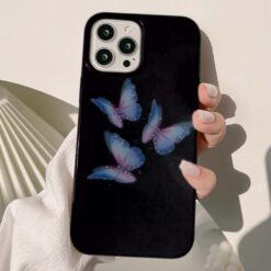 Mavi&Pembe Uçuşan Kelebekler Baskılı Silikon Telefon Kılıfı