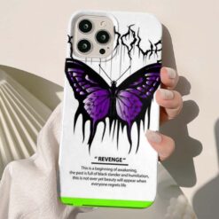 Revenge Yazılı Mor Kelebek Baskılı Silikon Telefon Kılıfı