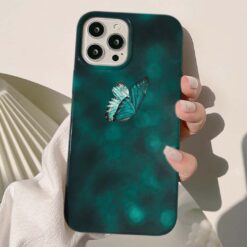 Yeşil Temalı Yeşil Kelebek Baskılı Silikon Telefon Kılıfı