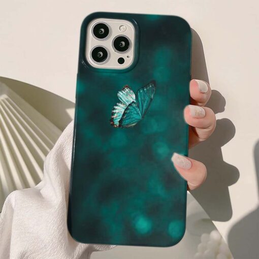 Yeşil Temalı Yeşil Kelebek Baskılı Silikon Telefon Kılıfı