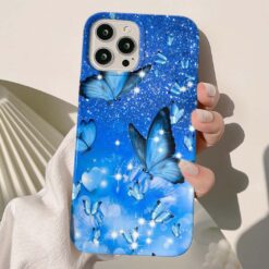 Mavi Temalı Mavi Kelebek Baskılı Silikon Telefon Kılıfı