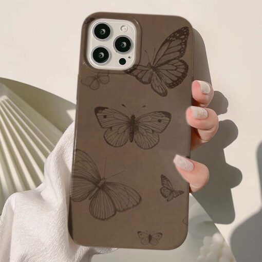 Kahverengi Kelebek Baskılı Silikon Telefon Kılıfı