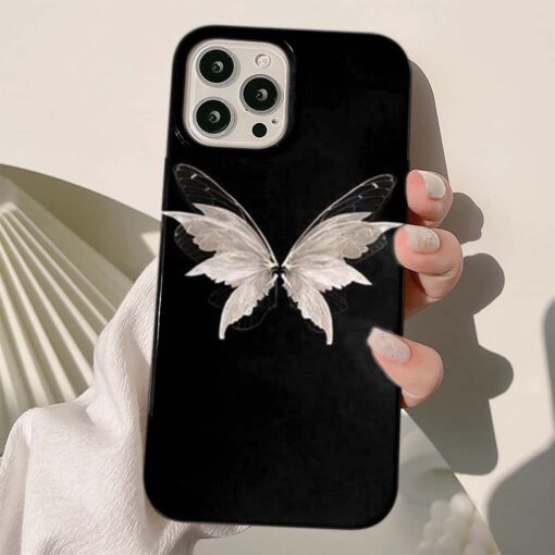Beyaz Kelebek Baskılı Silikon Telefon Kılıfı