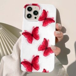 Beyaz Temalı Kırmızı Kelebek Baskılı Silikon Telefon Kılıfı