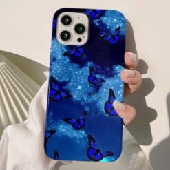 Gece Işığında Mavi Parıltılı Kelebekler Baskılı Silikon Telefon Kılıfı