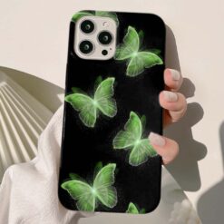 Yeşil Parıltılı Kelebekler Baskılı Silikon Telefon Kılıfı