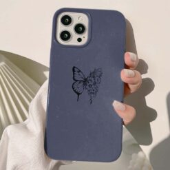 Gri Kelebek Baskılı Silikon Telefon Kılıfı