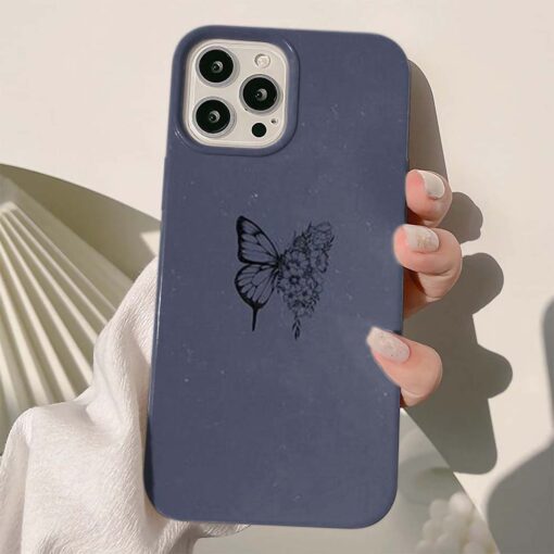 Gri Kelebek Baskılı Silikon Telefon Kılıfı