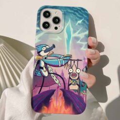 Mordecai Ve Rigby Mavi Yıldırımlı Kılıç Baskılı Silikon Telefon Kılıfı