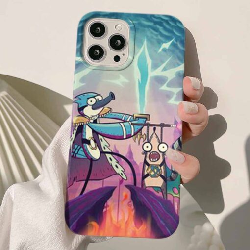 Mordecai Ve Rigby Mavi Yıldırımlı Kılıç Baskılı Silikon Telefon Kılıfı