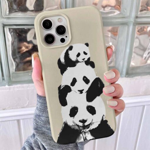 Oturan 3lü Panda Baskılı Telefon Kılıfı - Görsel 3