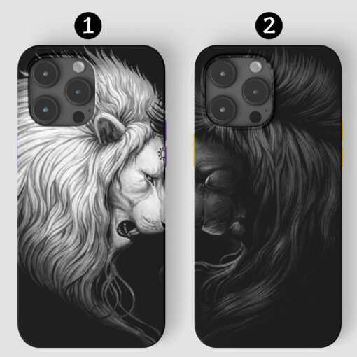 Çift Aslan Tasarımlı Baskılı Telefon Kılıfı