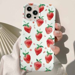 Çilek Baskılı Renkli Silikon Telefon Kılıfı