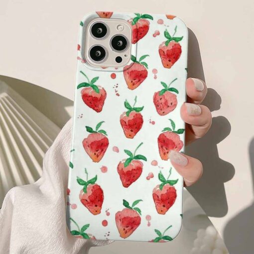 Çilek Baskılı Renkli Silikon Telefon Kılıfı