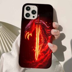 Ateşli Ejderha Ve Kılıç Tasarımlı Silikon Telefon Kılıfı