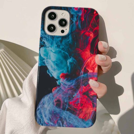 Mavi Kırmızı Alevler Tasarımlı Silikon Telefon Kılıfı