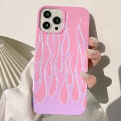 Pembe Yapay Alevler Tasarımlı Silikon Telefon Kılıfı
