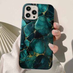 Yeşil Renkleri Geçişli Mermer Baskılı Silikon Telefon Kılıfı