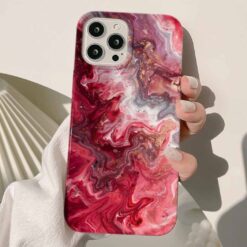 Kırmızı Beyaz Geçişli Mermer Baskılı Silikon Telefon Kılıfı