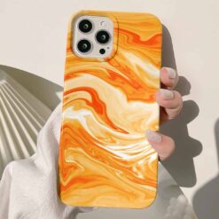 Turuncu Ve Gold Geçişli Mermer Baskılı Silikon Telefon Kılıfı