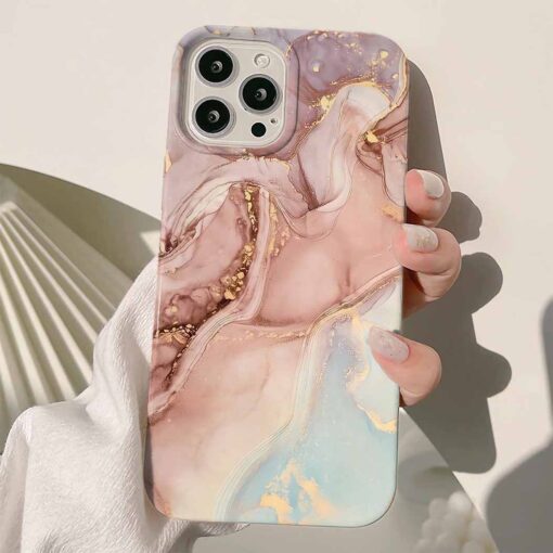 Pembe Gold Yaldızlı Mermer Baskılı Silikon Telefon Kılıfı