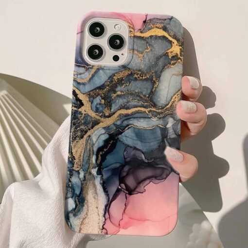 Pembe Gold Yaldızlı Mermer Baskılı Silikon Telefon Kılıfı