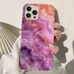Pembe Mor Geçişli Mermer Baskılı Silikon Telefon Kılıfı