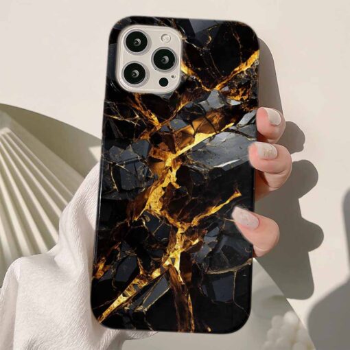 Siyah Gold Yaldızlı Mermer Baskılı Silikon Telefon Kılıfı