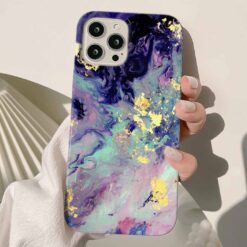 Mor Turkuaz Geçişli Mermer Baskılı Silikon Telefon Kılıfı