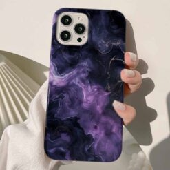 Siyah Ve Koyu Mor Yaldızlı Mermer Baskılı Silikon Telefon Kılıfı