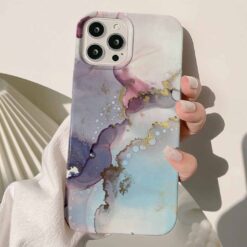 Gri Ve Turkuaz Renkli Mermer Baskılı Silikon Telefon Kılıfı