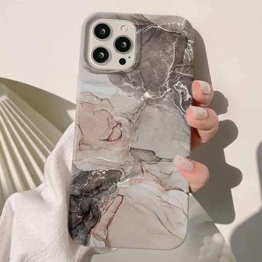 Gri Ve Kahverengi Mermer Baskılı Silikon Telefon Kılıfı