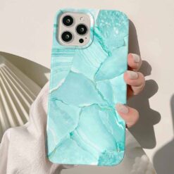 Turkuaz Renkli Mermer Baskılı Silikon Telefon Kılıfı