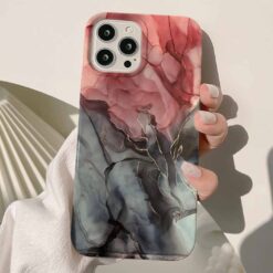 Pembe Gri Geçiş Yaldızlı Mermer Baskılı Silikon Telefon Kılıfı