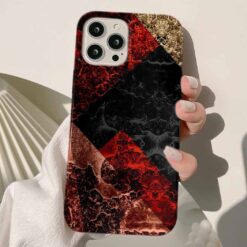 Kırmızı Siyah Geçişli Mermer Baskılı Silikon Telefon Kılıfı