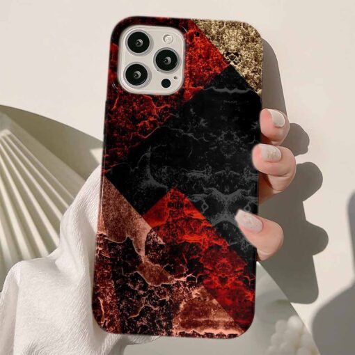 Kırmızı Siyah Geçişli Mermer Baskılı Silikon Telefon Kılıfı