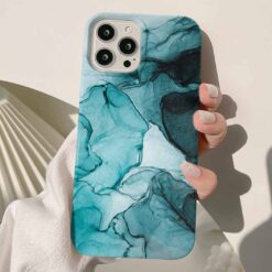 Turkuaz Yaldızlı Mermer Baskılı Silikon Telefon Kılıfı