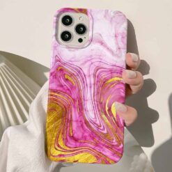 Pembe Renkli Gold Yaldızlı Mermer Baskılı Silikon Telefon Kılıfı