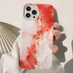 Beyaz Turuncu Geçişli Mermer Baskılı Silikon Telefon Kılıfı