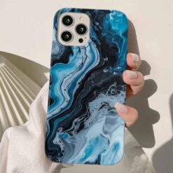 Mavi Siyah Geçişli Mermer Baskılı Silikon Telefon Kılıfı