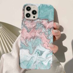 Pembe Turkuaz Mermer Baskılı Silikon Telefon Kılıfı