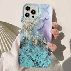 Turkuaz Pembe Geçişli Mermer Baskılı Silikon Telefon Kılıfı