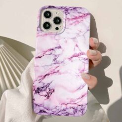 Pembe Beyaz Geçişli Mermer Baskılı Silikon Telefon Kılıfı