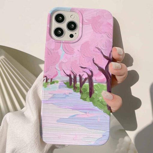 Pembe Ağaçlar Baskılı Renkli Silikon Telefon Kılıfı
