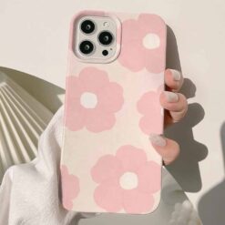 Pembe Büyük Çiçekler Baskılı Renkli Silikon Telefon Kılıfı