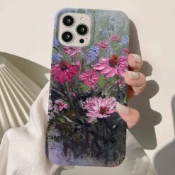 Pembe Ve Tonları Renkli Çiçekler Baskılı Renkli Silikon Telefon Kılıfı